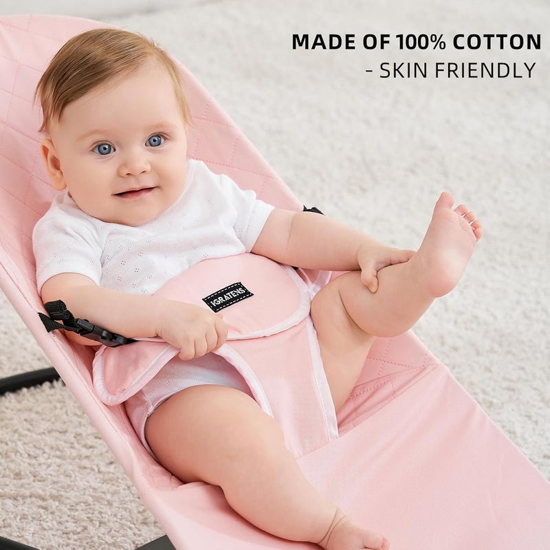 iGRATENS Fabric Seat for Bouncer - Baby Bjorn Bouncer Replacement Cover for Balance Soft & Bliss, 100% Cotton, Skin -Friendly, Machine Washable, Pink - Image 2